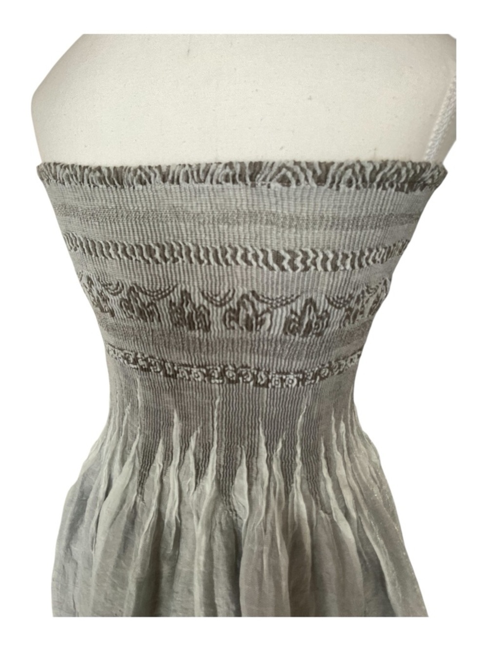 Strapless Smocked Tube Dress Grey Floral Boho Sundress OS - Picture 4 of 8